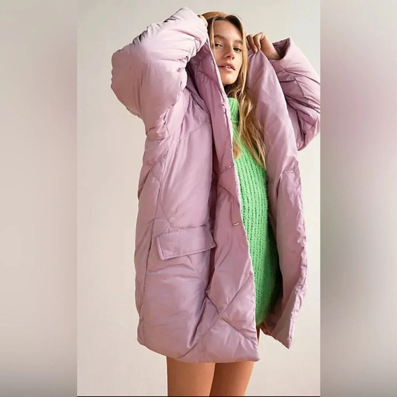 Free People Ella Puffa Puffer Coat Purple Size Small - Picture 1 of 8
